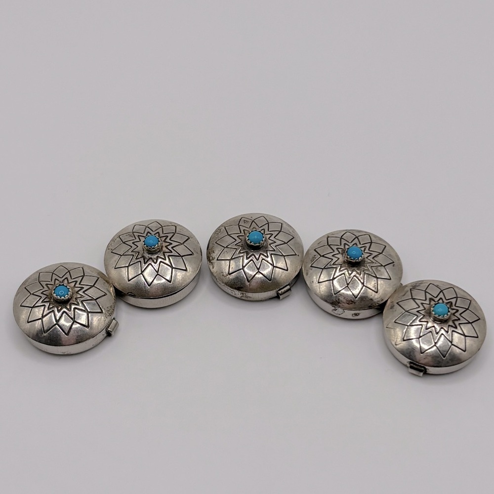 Native American Silver and Turquoise Button Covers(5) - Picture 3 of 10